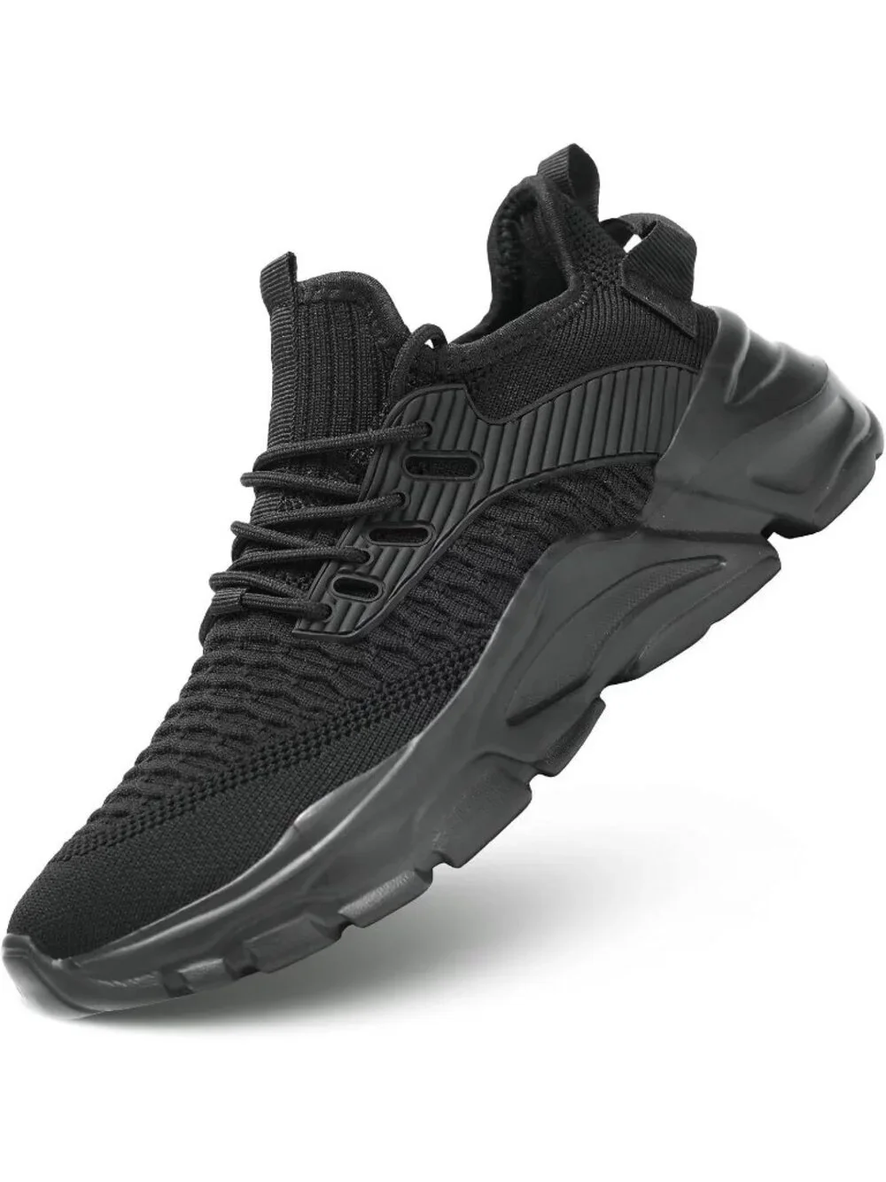 Men's Black Mesh Lightweight Non Slip Resistant Athletic Sports Walking Sneakers